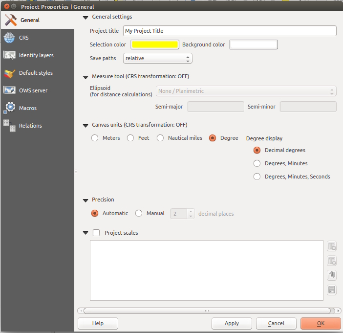 QGIS Project Properties