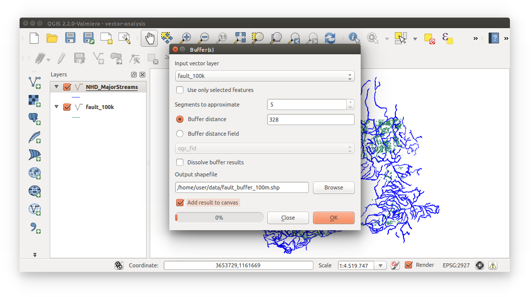 Spatial Data Carpentry: Vector Analysis - buffer vector