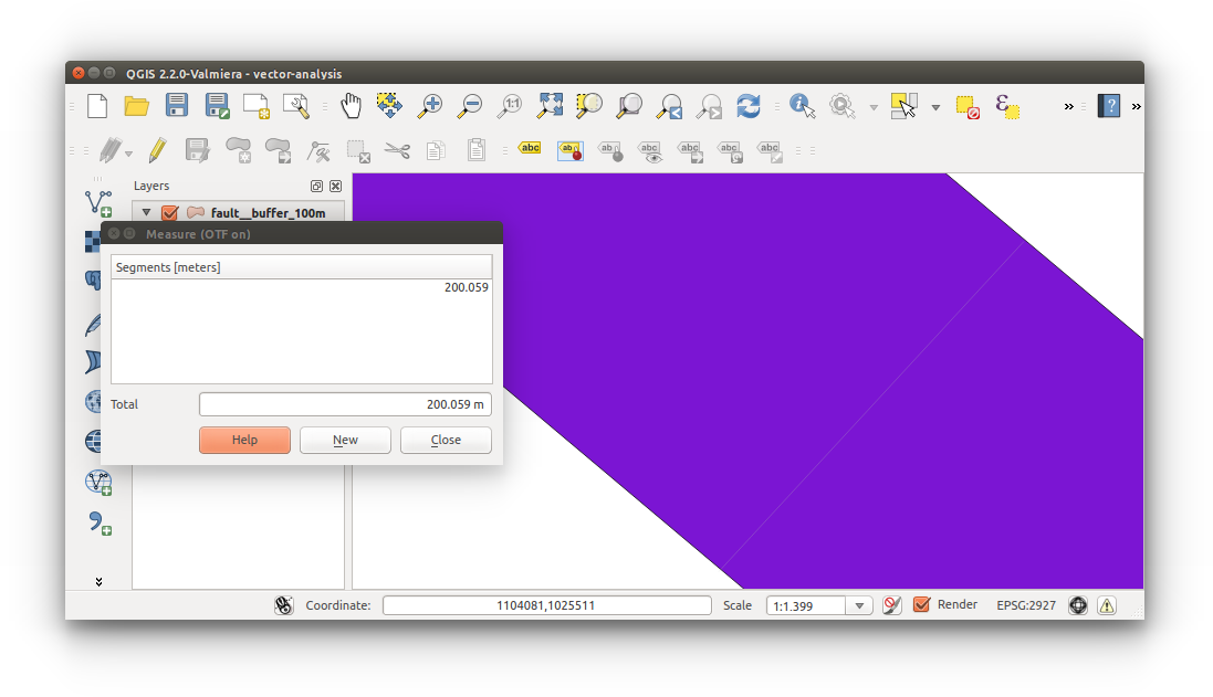 Spatial Data Carpentry: Vector Analysis - measure faults buffer